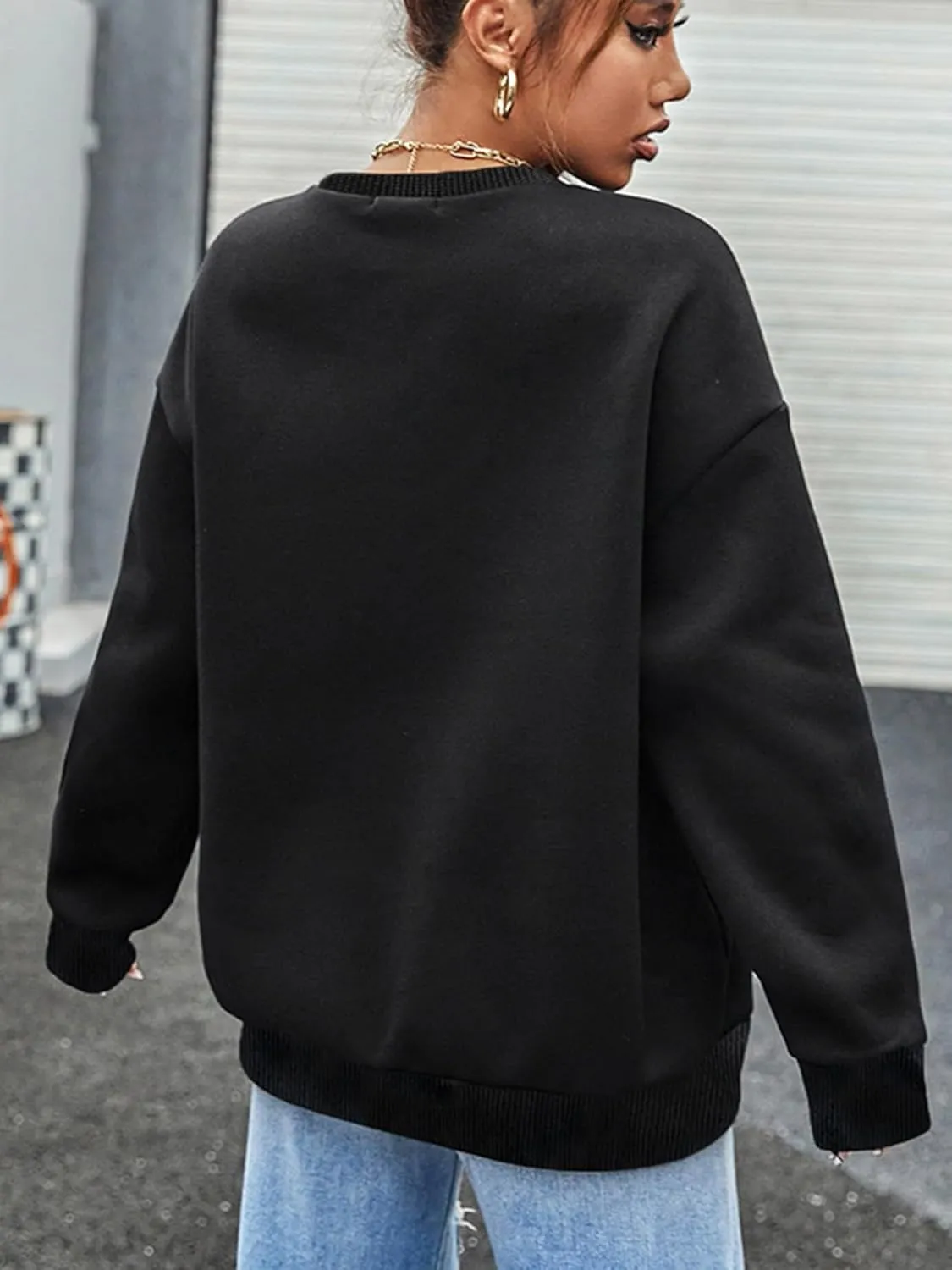 PYL CHICAGO Womens Crew Neck Long Sleeve Oversize Sweatshirt