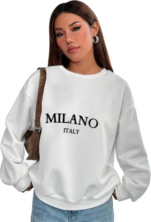 PYL MILANO ITALY Womens Crew Neck Long Sleeve Oversize Sweatshirt