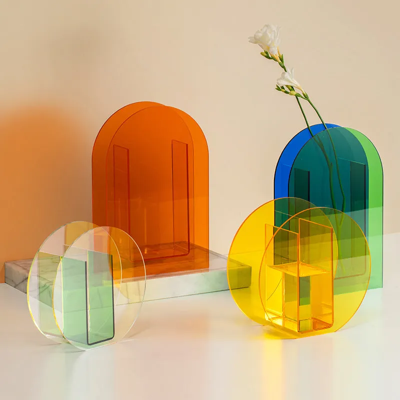 Qfdian Geometric Colorful Acrylic Flower Vase