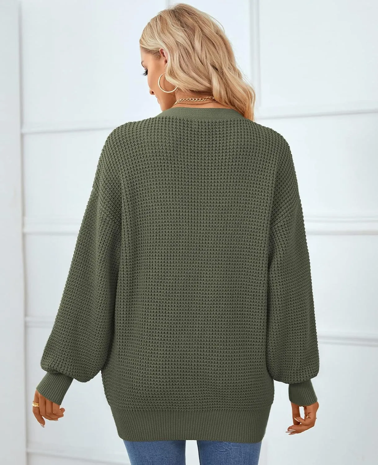 QUALFORT Women's Cardigan Sweater 100% Cotton Button-Down Long Sleeve Oversized Knit Cardigans with Pockets