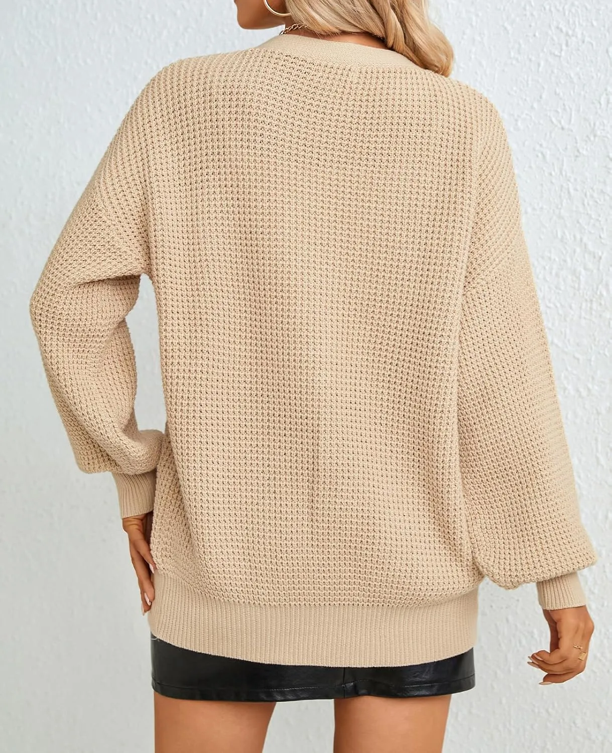 QUALFORT Women's Cardigan Sweater 100% Cotton Button-Down Long Sleeve Oversized Knit Cardigans with Pockets