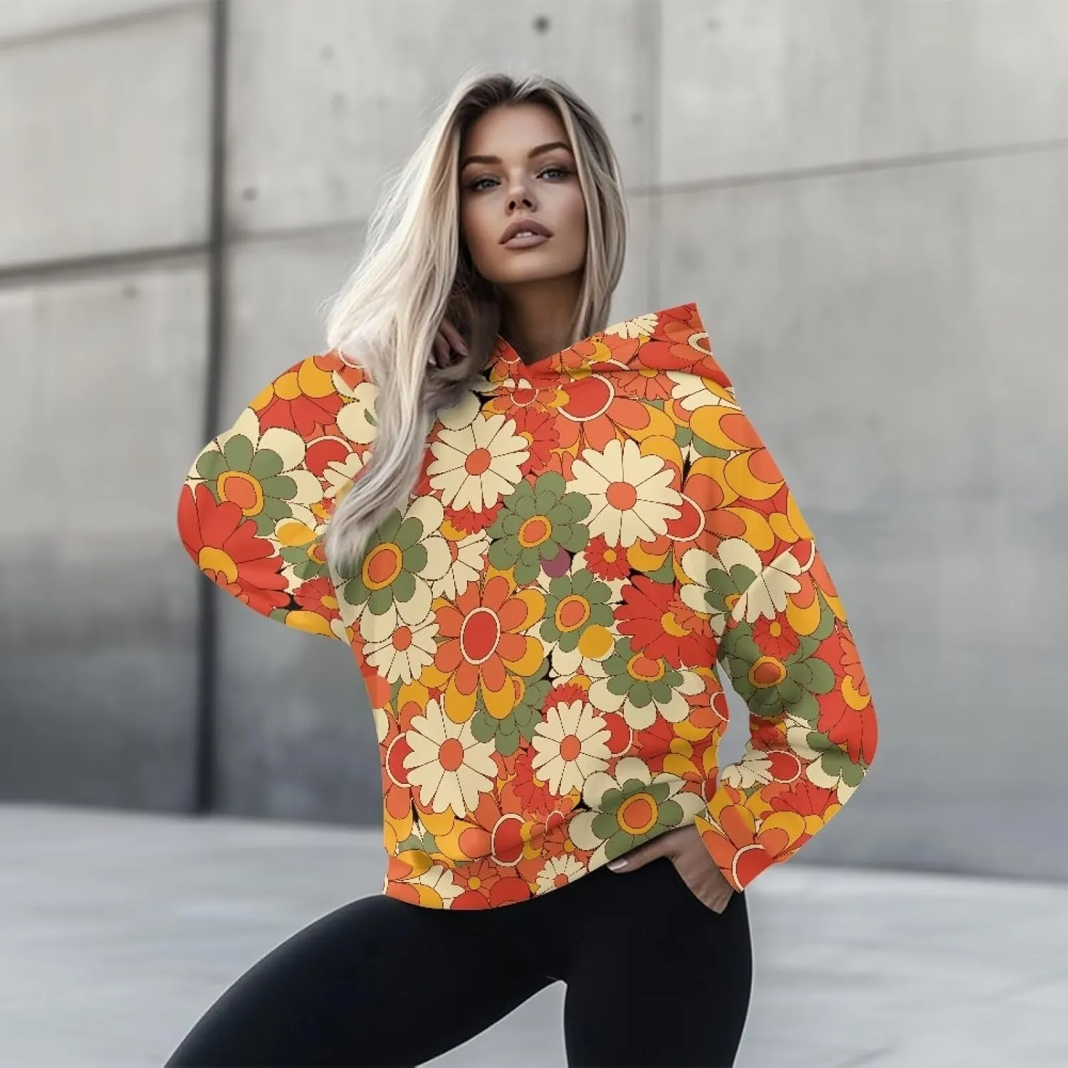 Retro Floral Women's Y2K Oversized Hoodies Casual Long Sleeve Loose Hooded Athletic Tops Pullover Sweatshirts