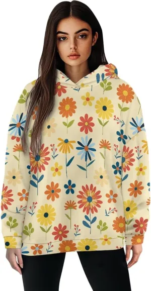 Retro Floral Women's Y2K Oversized Hoodies Casual Long Sleeve Loose Hooded Athletic Tops Pullover Sweatshirts