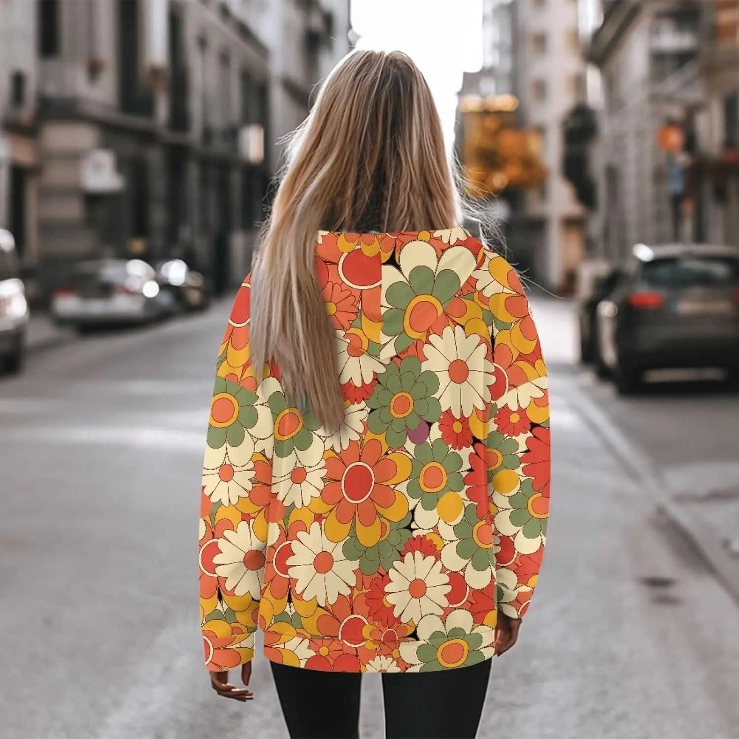 Retro Floral Women's Y2K Oversized Hoodies Casual Long Sleeve Loose Hooded Athletic Tops Pullover Sweatshirts