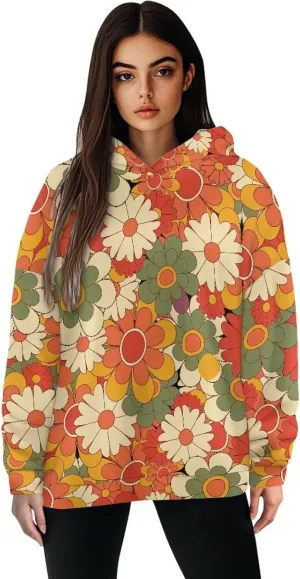 Retro Floral Women's Y2K Oversized Hoodies Casual Long Sleeve Loose Hooded Athletic Tops Pullover Sweatshirts