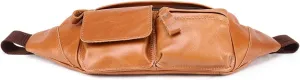 retro slim men's waist bag, leather outdoor travel chest bag, holiday gift cross bag (Brown)