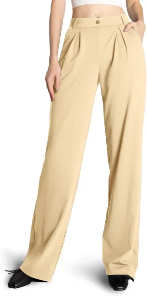 Safort Wide Leg Pants Women Dress Pants 28"/31"/34" Business Casual Trousers Work Office Loose Slacks Belt Loops Pockets