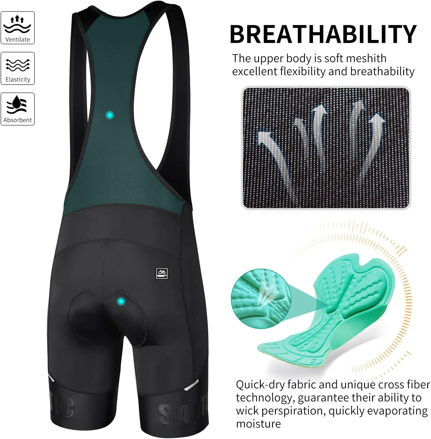 Santic Men's Cycling Bib Shorts 4D Padded Breathable Road Bike Cycling Bibs Biking Bicycle Gel Long Travel