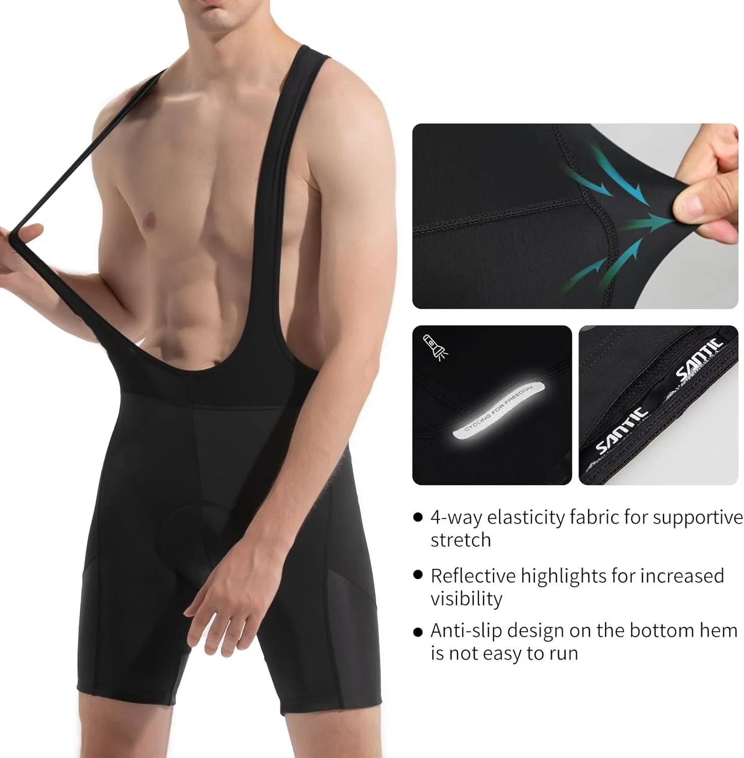 Santic Men's Cycling Bib Shorts 4D Padded Breathable Road Bike Cycling Bibs Biking Bicycle Gel Long Travel