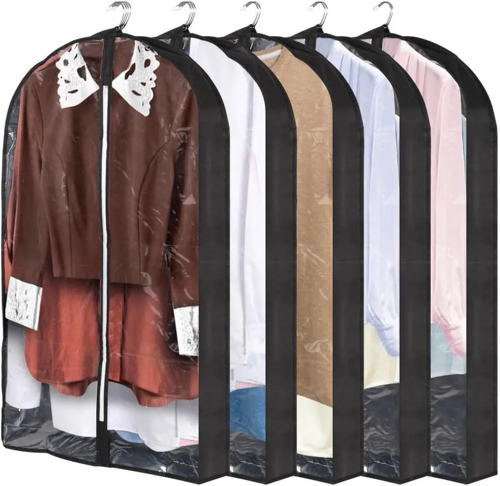 Set of 5 Clear Garment Storage Bags, 23.6 X 3.9 X 39.4, Dustproof & Waterproof for Coats, Jackets, and Sweaters