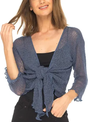SHU-SHI Sheer Cardigans For Women Summer Knit Shrug Lightweight For Dresses Tie Top Open Front