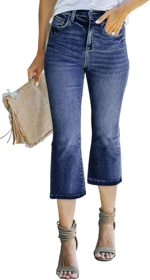 Sidefeel Women's High Waisted Capri Jeans Bell Bottoms Bootcut Summer Zimbaplatinum Denim Flare Pants