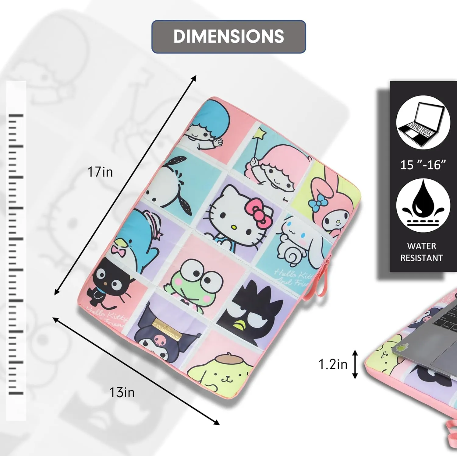 Sonix x Sanrio | Puffy Laptop Sleeve | 15-16 Inch, Quilted Pillow Puffer Laptop Carrying Case, Computer Sleeve | Hello Kitty Grid