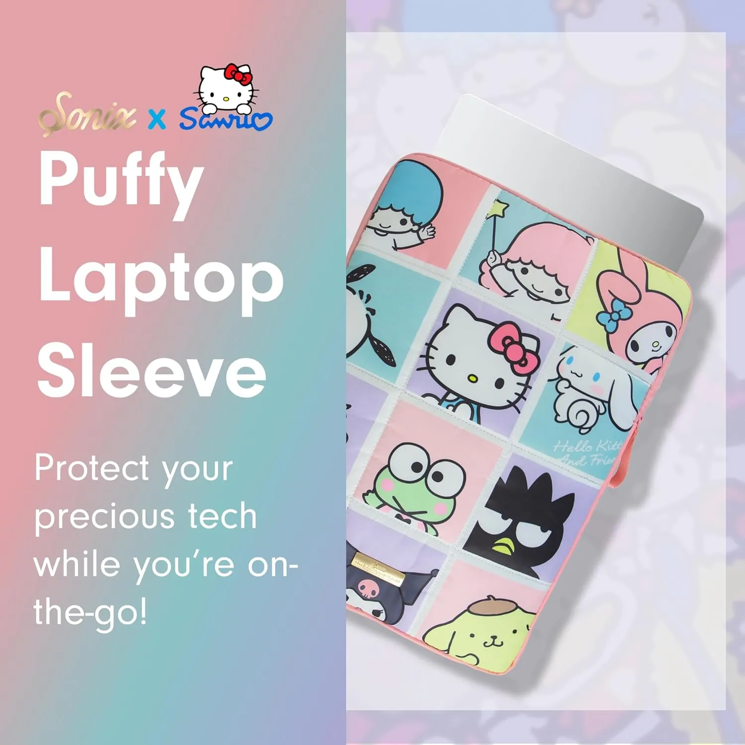 Sonix x Sanrio | Puffy Laptop Sleeve | 15-16 Inch, Quilted Pillow Puffer Laptop Carrying Case, Computer Sleeve | Hello Kitty Grid