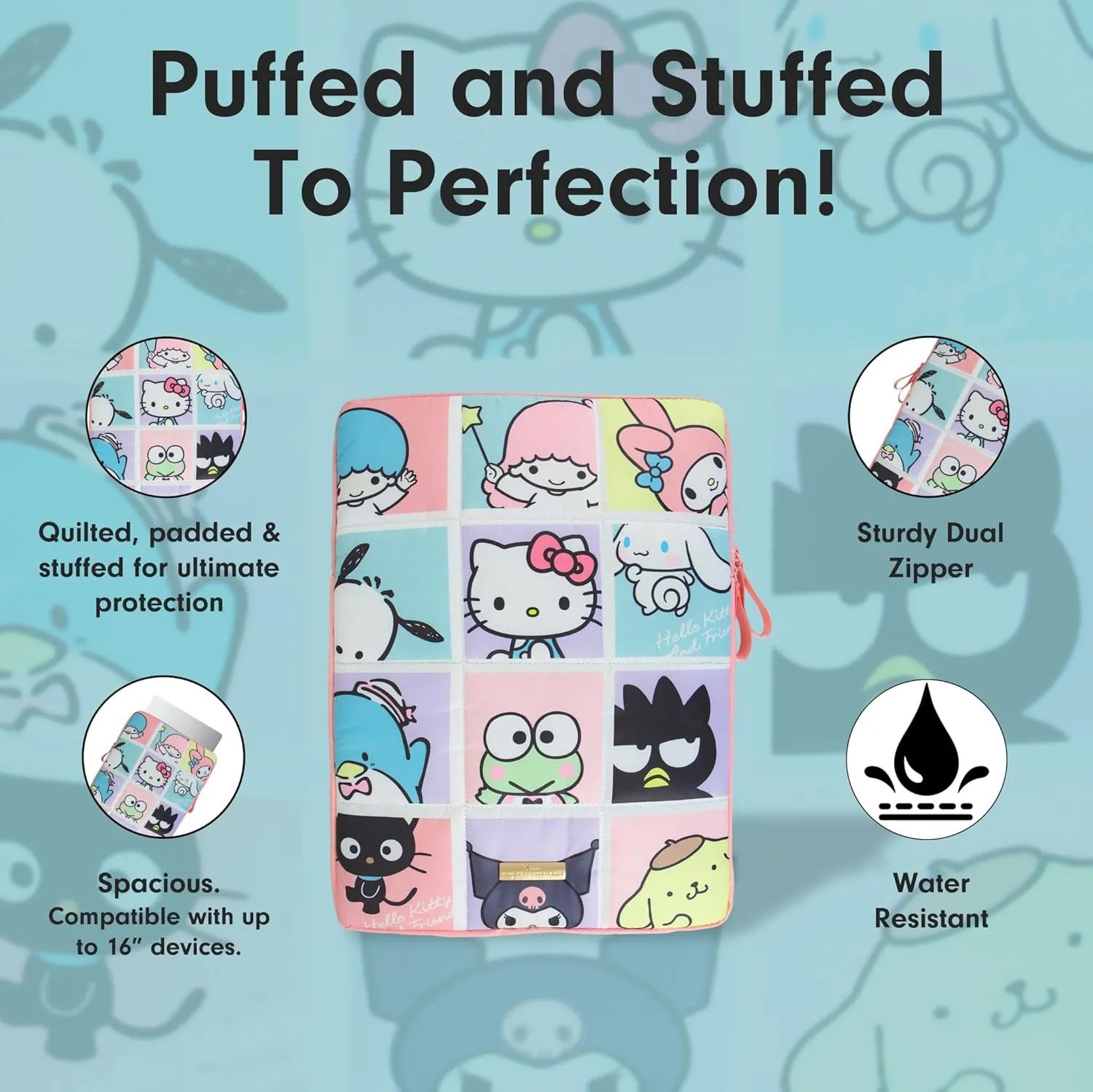 Sonix x Sanrio | Puffy Laptop Sleeve | 15-16 Inch, Quilted Pillow Puffer Laptop Carrying Case, Computer Sleeve | Hello Kitty Grid