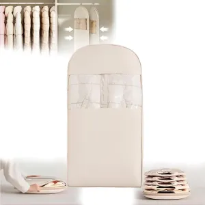 Space Saving Hanging Garment Bag with Self Compression Zipper, Garment Bags for Hanging Clothes Travel for Closet Storage, Dust Cover Clothes Bags Travel Organizer for down Coat Suit (Beige, L)