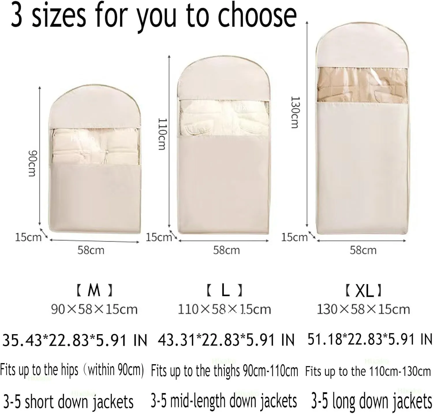 Space Saving Hanging Garment Bag with Self Compression Zipper, Garment Bags for Hanging Clothes Travel for Closet Storage, Dust Cover Clothes Bags Travel Organizer for down Coat Suit (Beige, L)