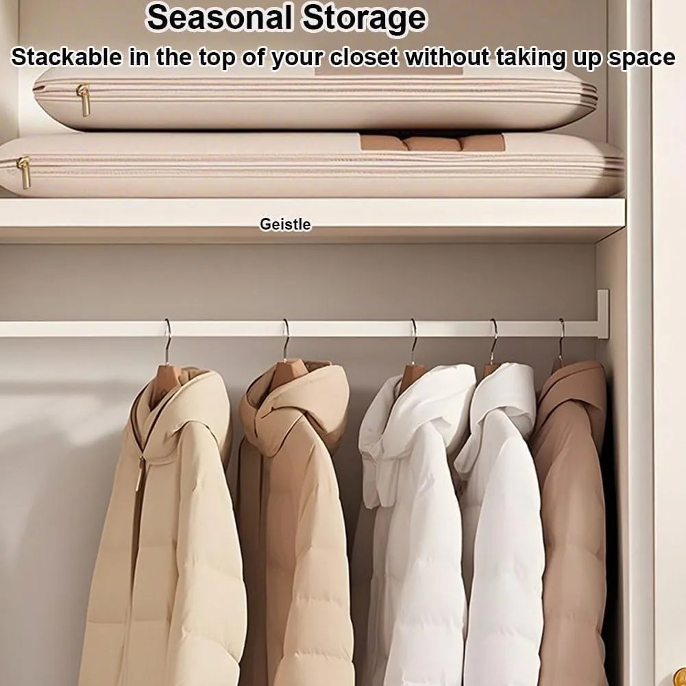 Space Saving Hanging Garment Bag with Self Compression Zipper, Garment Bags for Hanging Clothes Travel for Closet Storage, Dust Cover Clothes Bags Travel Organizer for down Coat Suit (Beige, L)