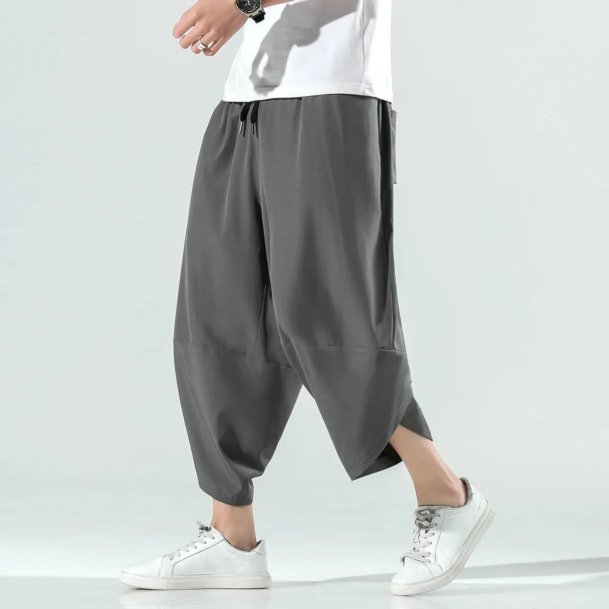 Spring Summer Loose Thin Plus Size Harem Pants Japanese Streetwear Sports Cropped Pants Men