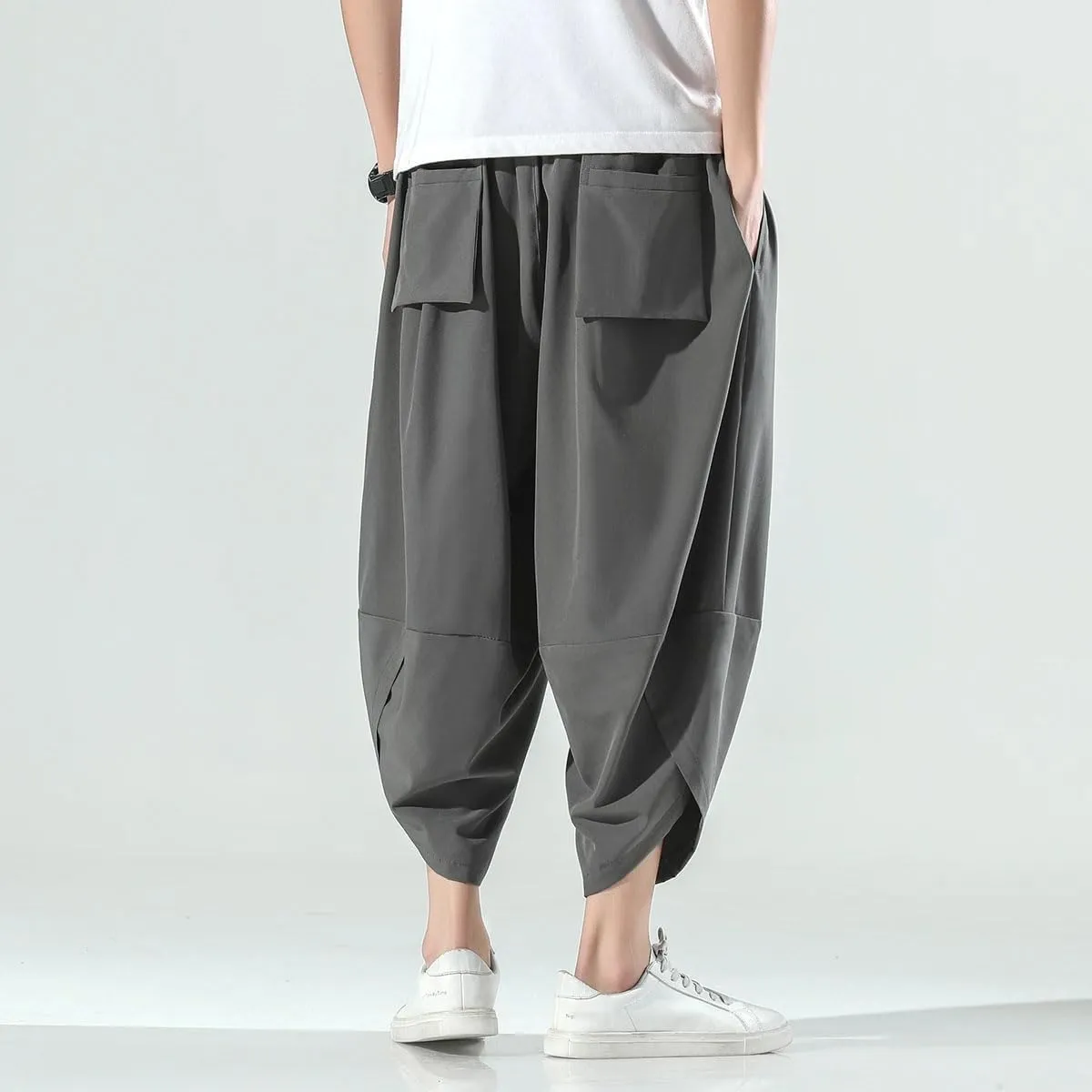 Spring Summer Loose Thin Plus Size Harem Pants Japanese Streetwear Sports Cropped Pants Men