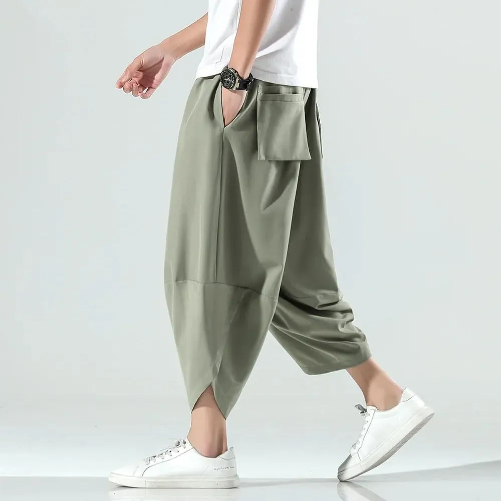 Spring Summer Loose Thin Plus Size Harem Pants Japanese Streetwear Sports Cropped Pants Men