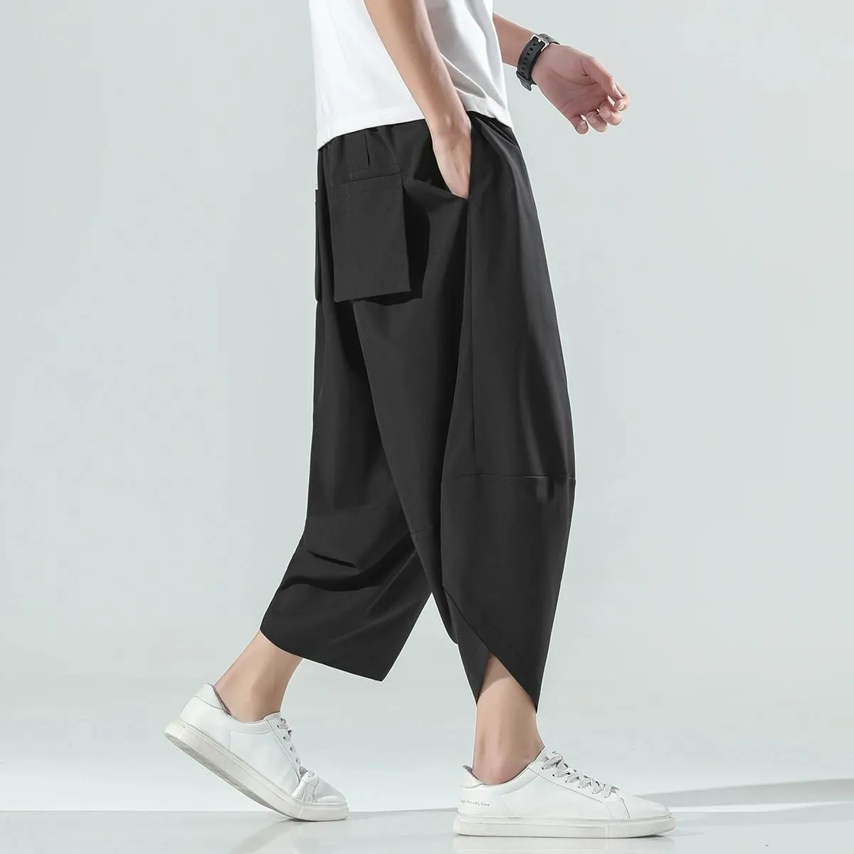 Spring Summer Loose Thin Plus Size Harem Pants Japanese Streetwear Sports Cropped Pants Men