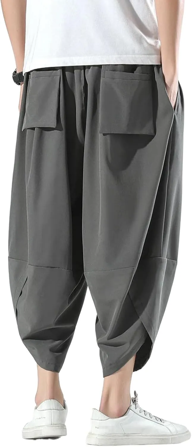 Spring Summer Loose Thin Plus Size Harem Pants Japanese Streetwear Sports Cropped Pants Men