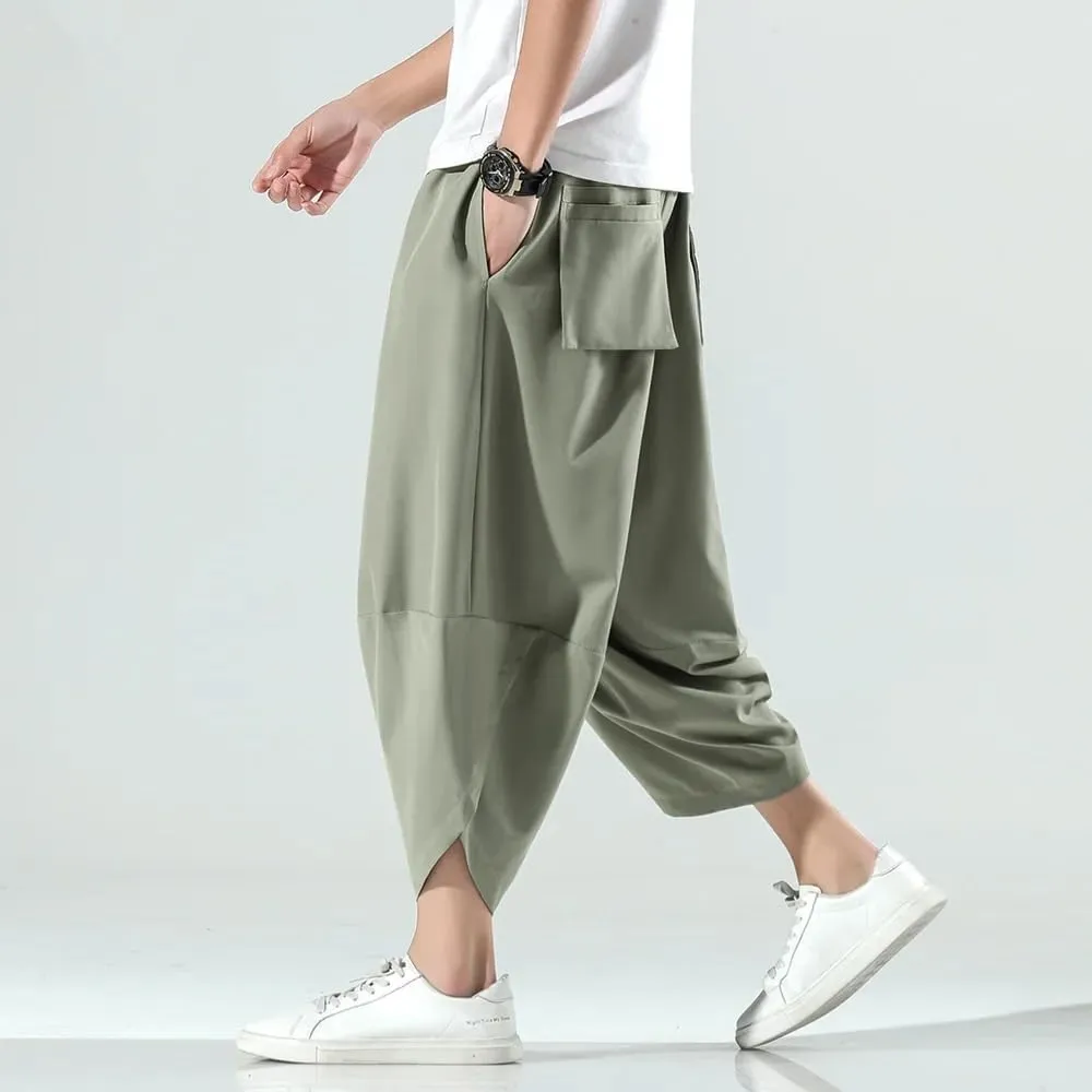 Spring Summer Loose Thin Plus Size Harem Pants Japanese Streetwear Sports Cropped Pants Men
