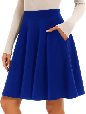 Stelle Women's 20" Knee Length Skirts with Pockets Casual Basic Midi Skirt Stretchy A-Line Skater Flared Pleated