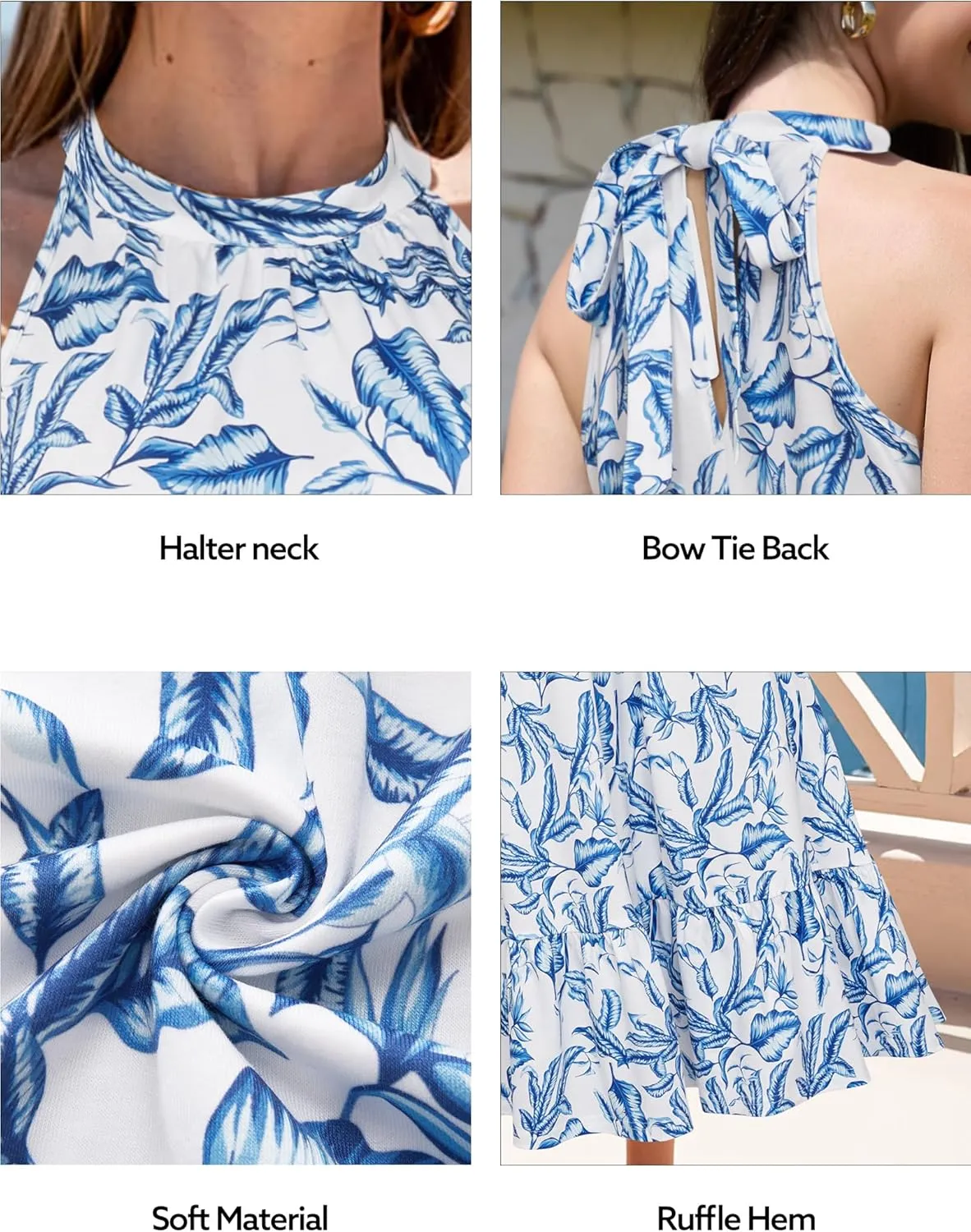 STYLEWORD Womens 2025 Summer Dress Maxi Vacation Floral Halter Neck Sleeveless Flowy Sundress with Pockets