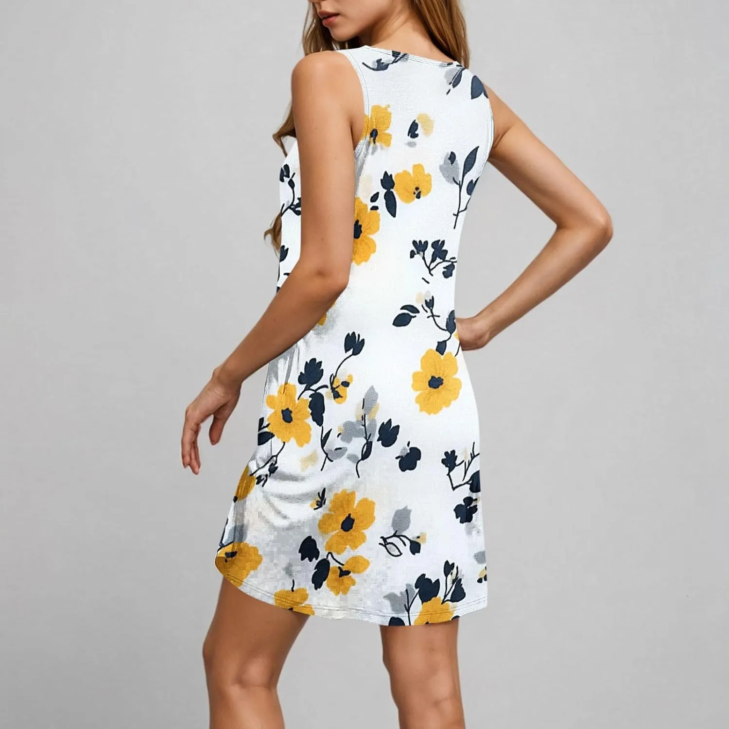 Summer Dresses for Women 2025 Boho Floral Sleeveless Midi Dress Pleated Flowy Dress Casual Loose Beach Outfits