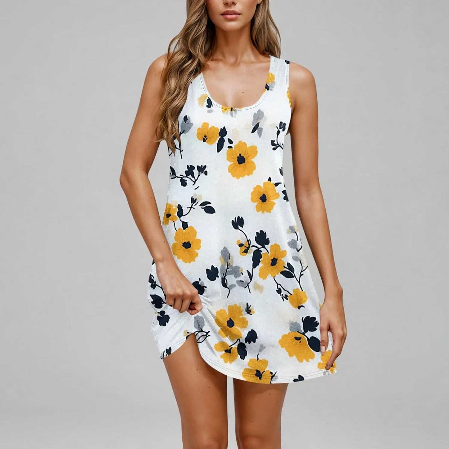 Summer Dresses for Women 2025 Boho Floral Sleeveless Midi Dress Pleated Flowy Dress Casual Loose Beach Outfits
