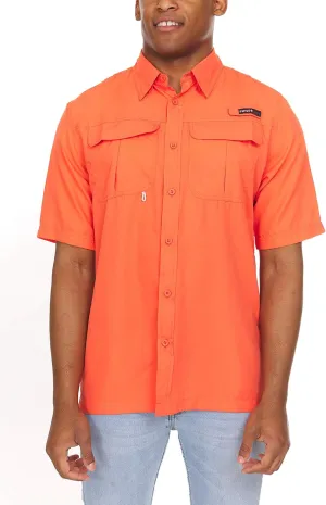 Swiss Alps Mens Short Sleeve Button Down Sun Protection UPF 30 Shirt Quick Dry Cooling Fishing Shirts Casual Summer Tops