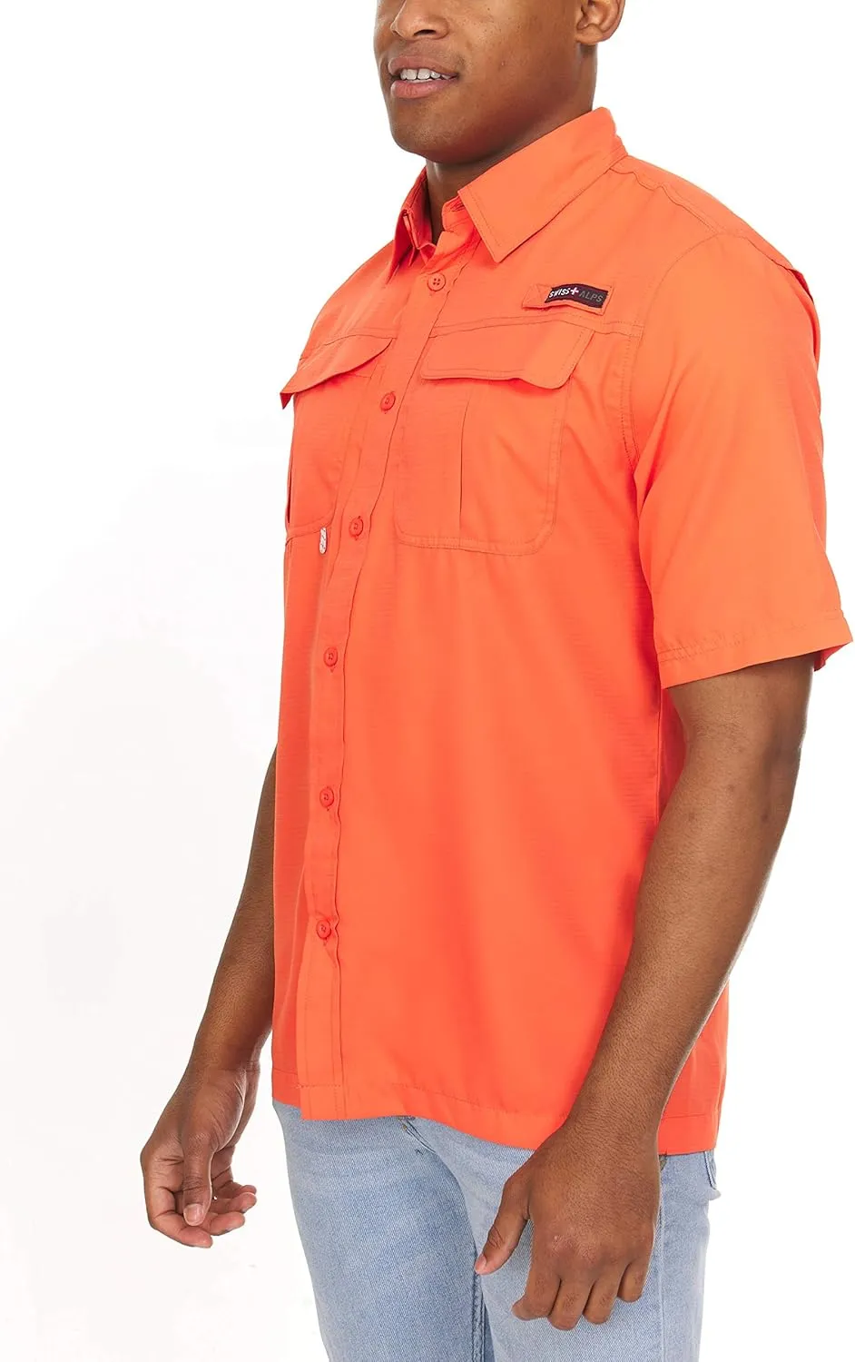 Swiss Alps Mens Short Sleeve Button Down Sun Protection UPF 30 Shirt Quick Dry Cooling Fishing Shirts Casual Summer Tops