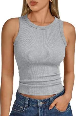 Trendy Queen Womens Tank Tops Summer Fashion 2025 Workout Ribbed Sleeveless High Neck Beach Vacation Oufits Clothes