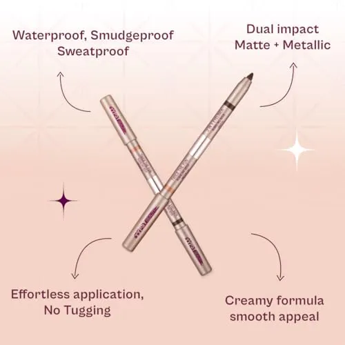 Typsy Beauty Double-Ended Eyeliner & Eyeshadow | Matte & Metallic Creamy Dual-Ended Eyeliner Pencil | One Swipe Application | Long-Lasting & Waterproof | Available in 5 shades | 2g (Bubbling Beer 04)