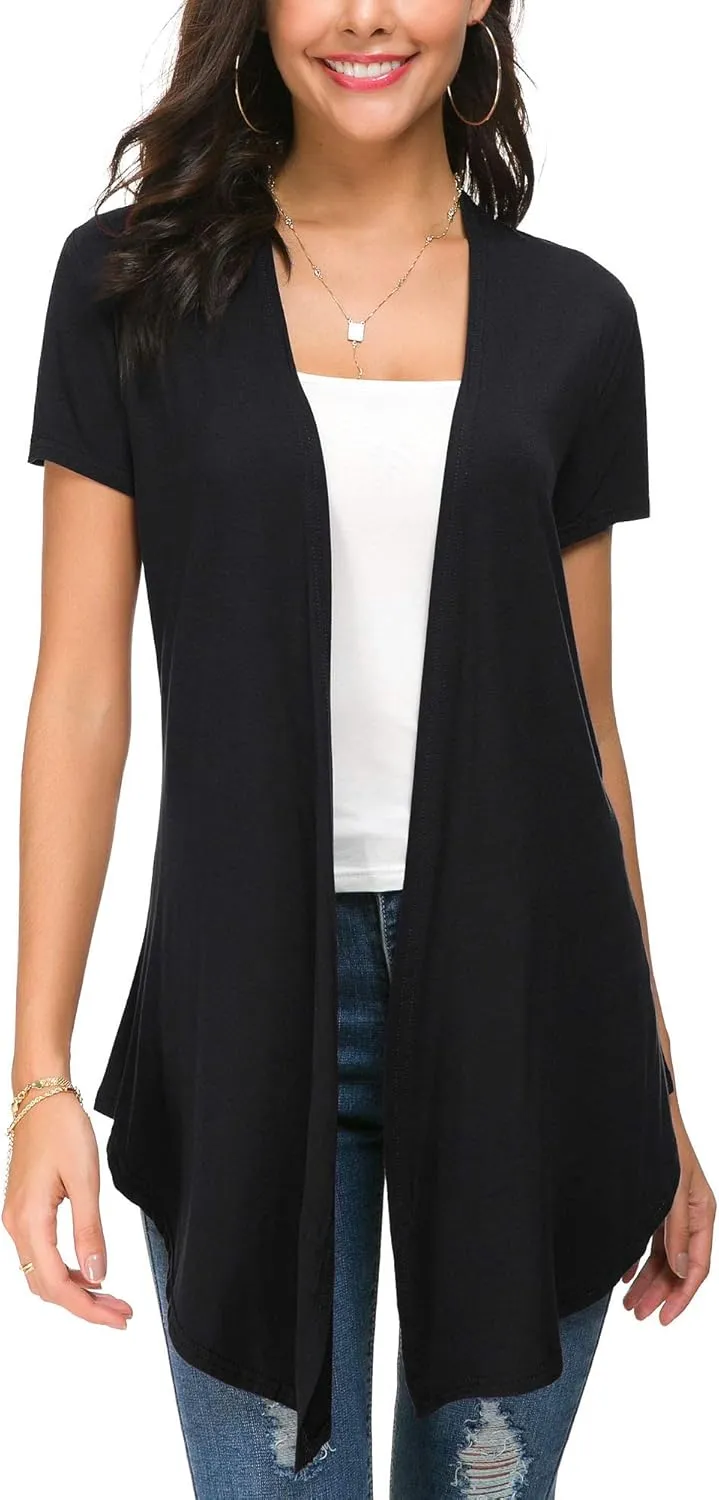 Urban CoCo Womens Open Front Short Sleeve Cardigans for Women Lightweight Summer Drape Cardigan Vest
