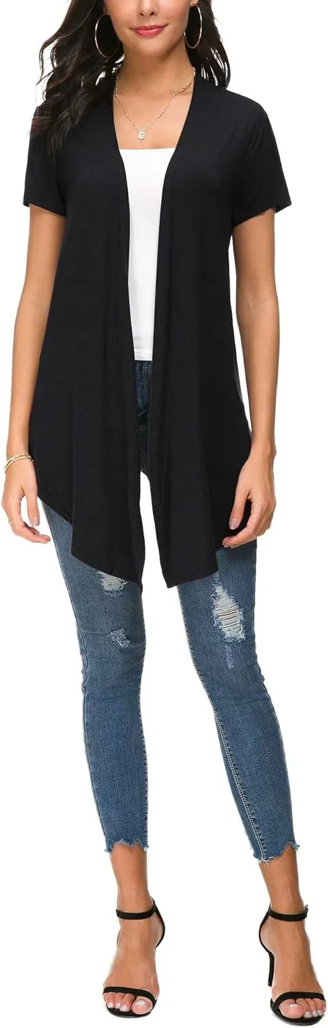 Urban CoCo Womens Open Front Short Sleeve Cardigans for Women Lightweight Summer Drape Cardigan Vest