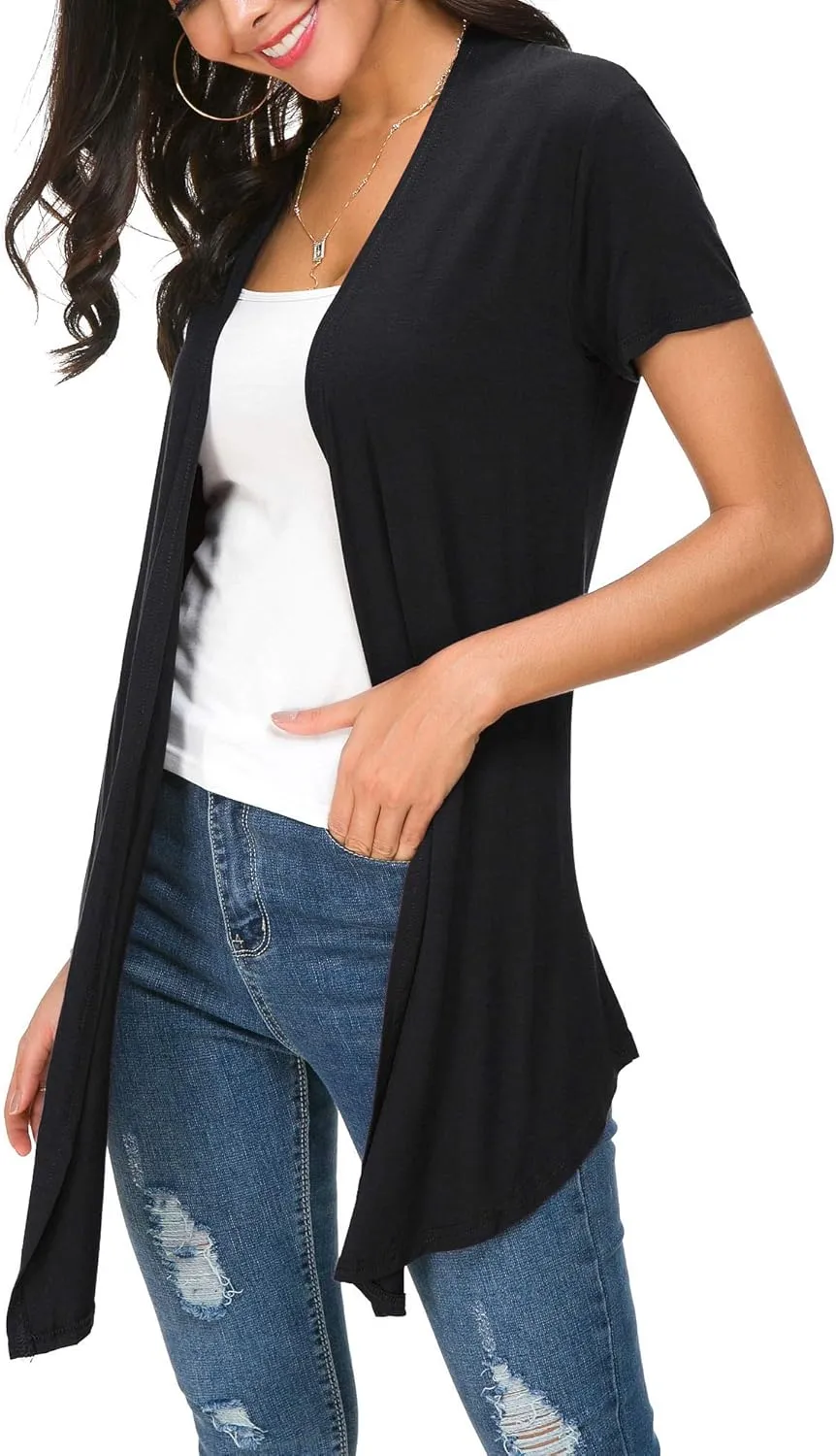 Urban CoCo Womens Open Front Short Sleeve Cardigans for Women Lightweight Summer Drape Cardigan Vest