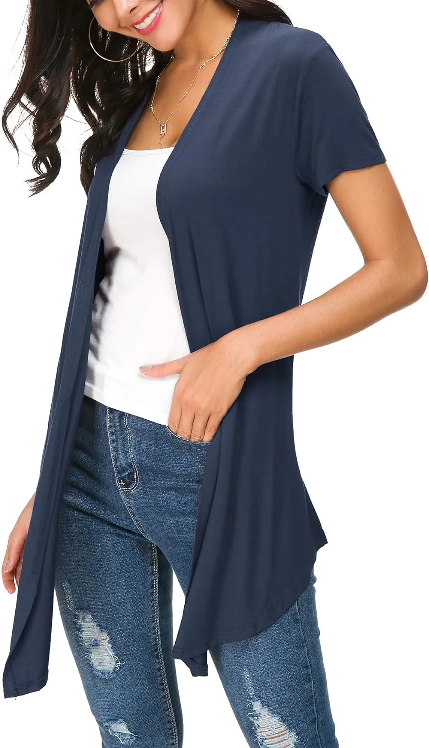 Urban CoCo Womens Open Front Short Sleeve Cardigans for Women Lightweight Summer Drape Cardigan Vest