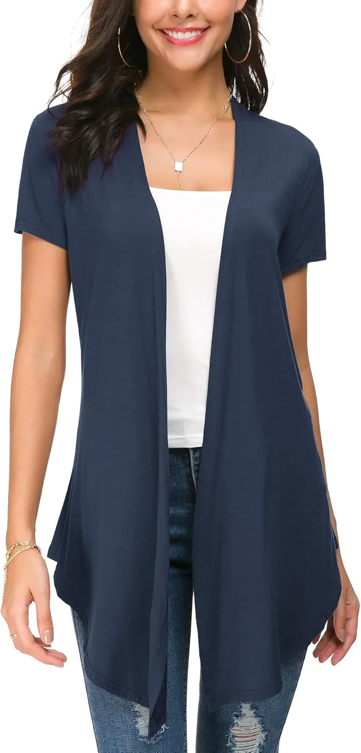 Urban CoCo Womens Open Front Short Sleeve Cardigans for Women Lightweight Summer Drape Cardigan Vest