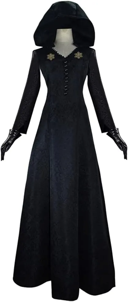 Vampire Moth Lady Daniela Dimitrescu Cosplay Costume Cloak Halloween Deluxe Witch Dress with Necklace