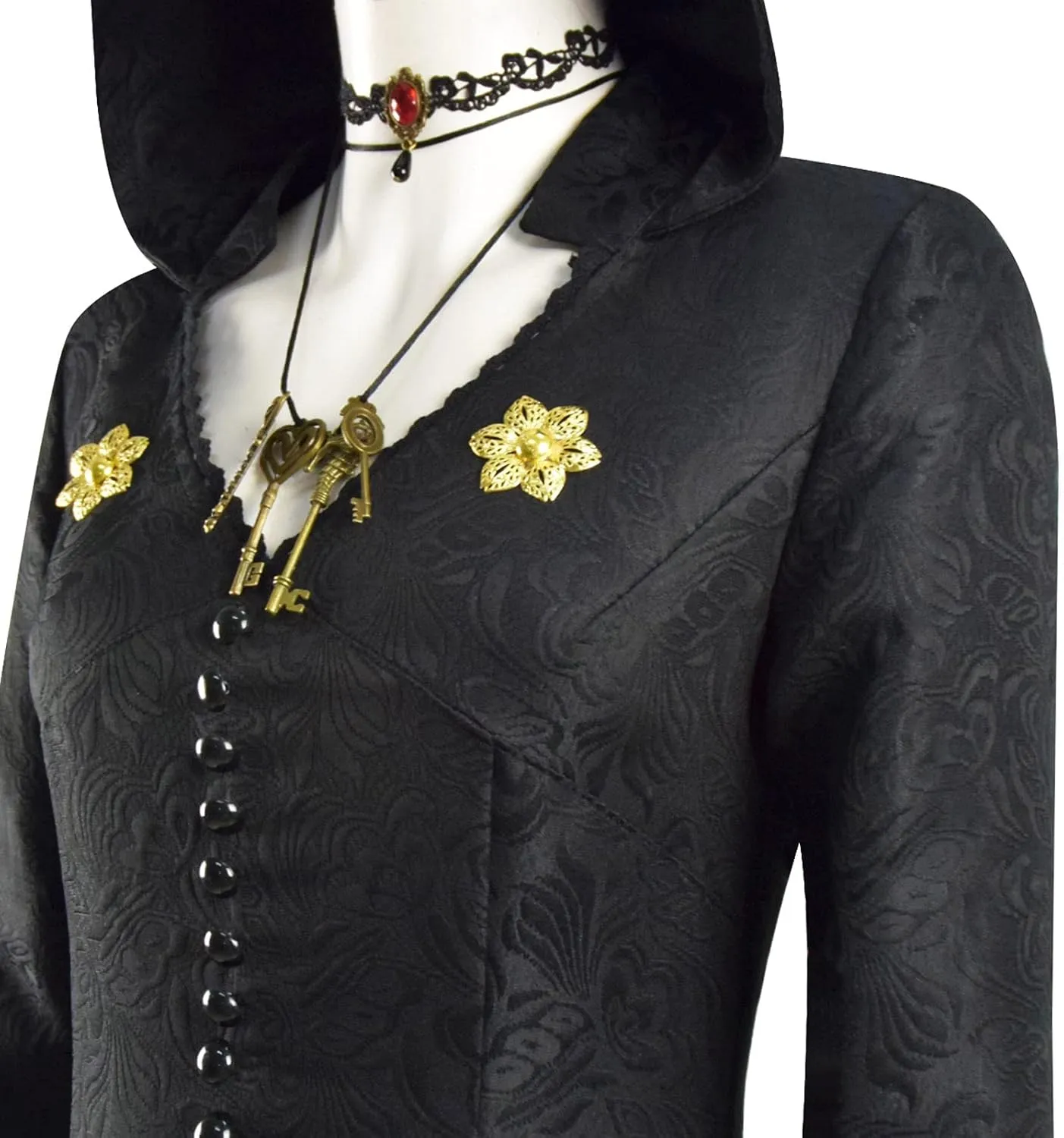 Vampire Moth Lady Daniela Dimitrescu Cosplay Costume Cloak Halloween Deluxe Witch Dress with Necklace