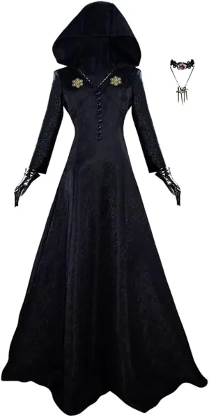 Vampire Moth Lady Daniela Dimitrescu Cosplay Costume Cloak Halloween Deluxe Witch Dress with Necklace