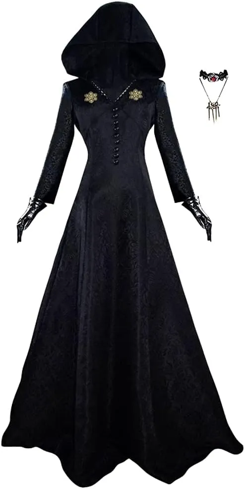 Vampire Moth Lady Daniela Dimitrescu Cosplay Costume Cloak Halloween Deluxe Witch Dress with Necklace