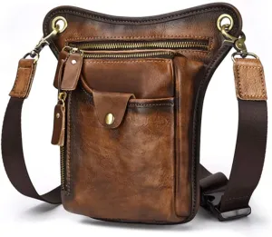 Vintage Leather Drop Leg Bag for Men Women Thigh Hip Bum Waist Fanny Pack Motorcycle Bike Riding Cycling Multi-Purpose Travel Hiking Sports Camping Pouch Coffee