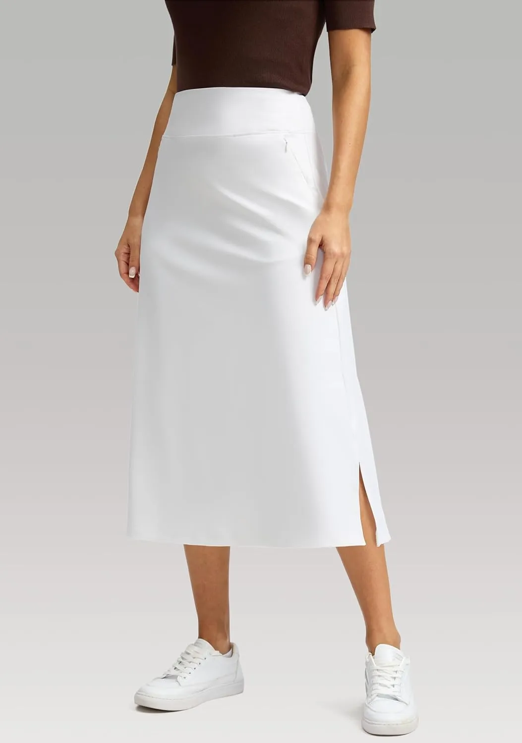 Viodia Womens Midi Skirt with 4 Pockets Modest Skorts Skirts with Shorts High Waisted Long Skorts for Women Dressy Casual