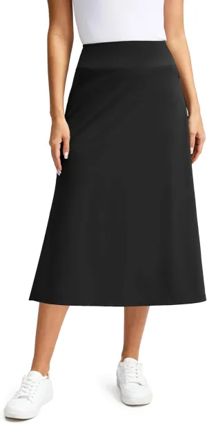 Viodia Womens Midi Skirt with 4 Pockets Modest Skorts Skirts with Shorts High Waisted Long Skorts for Women Dressy Casual