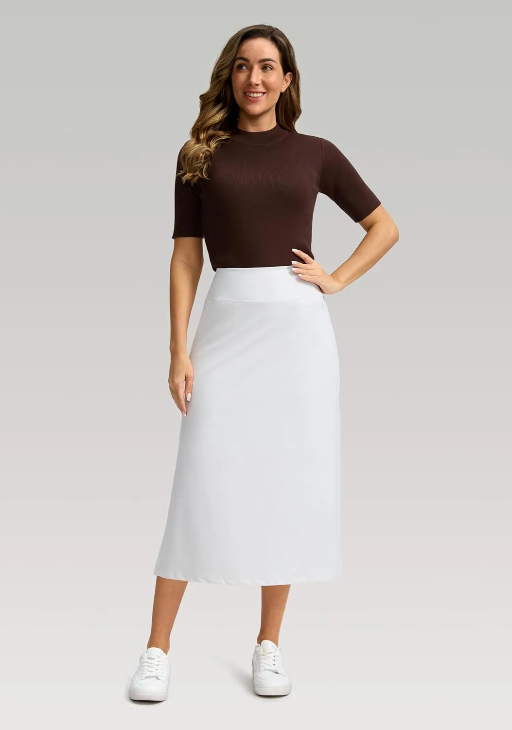 Viodia Womens Midi Skirt with 4 Pockets Modest Skorts Skirts with Shorts High Waisted Long Skorts for Women Dressy Casual