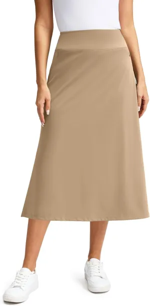 Viodia Womens Midi Skirt with 4 Pockets Modest Skorts Skirts with Shorts High Waisted Long Skorts for Women Dressy Casual